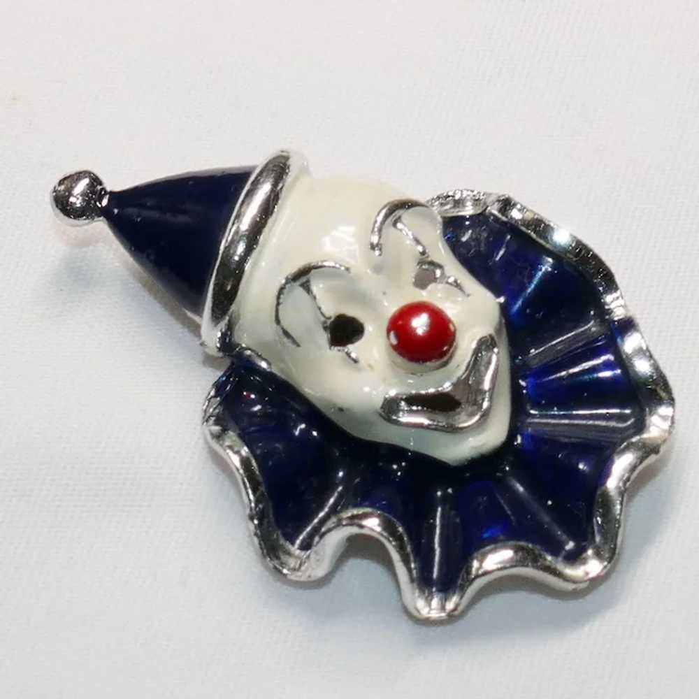 Rare Mid-Century blue enameled Whimsical Clown br… - image 5