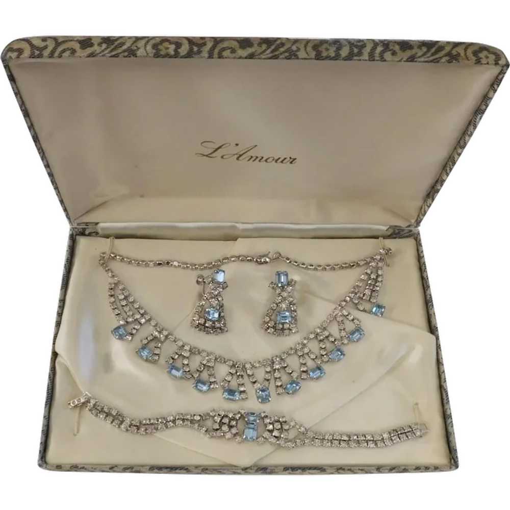 Vintage L'Amour Necklace, Bracelet, & Earrings bl… - image 1