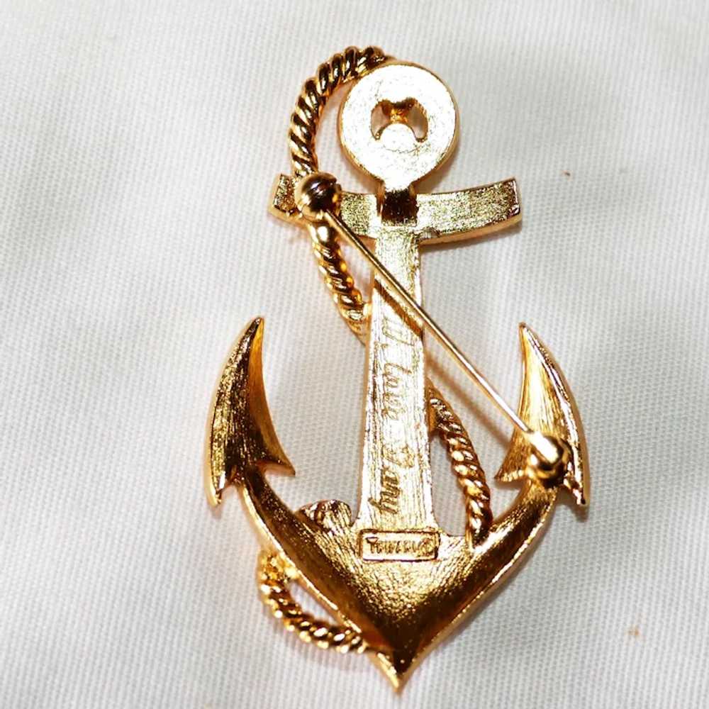 Vintage white enameled Nautical Anchor Brooch Tri… - image 3