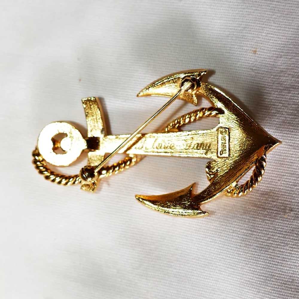 Vintage white enameled Nautical Anchor Brooch Tri… - image 4