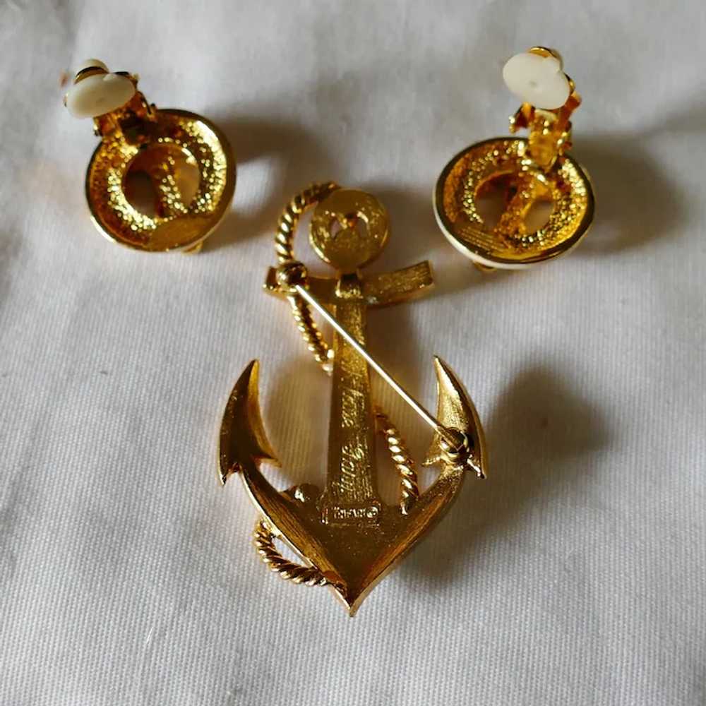 Vintage white enameled Nautical Anchor Brooch Tri… - image 8