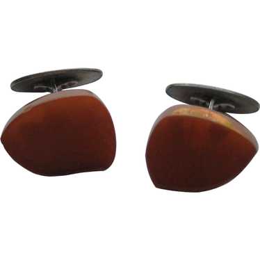 Vintage AMBER Cuff Links Art Deco Sterling Silver… - image 1