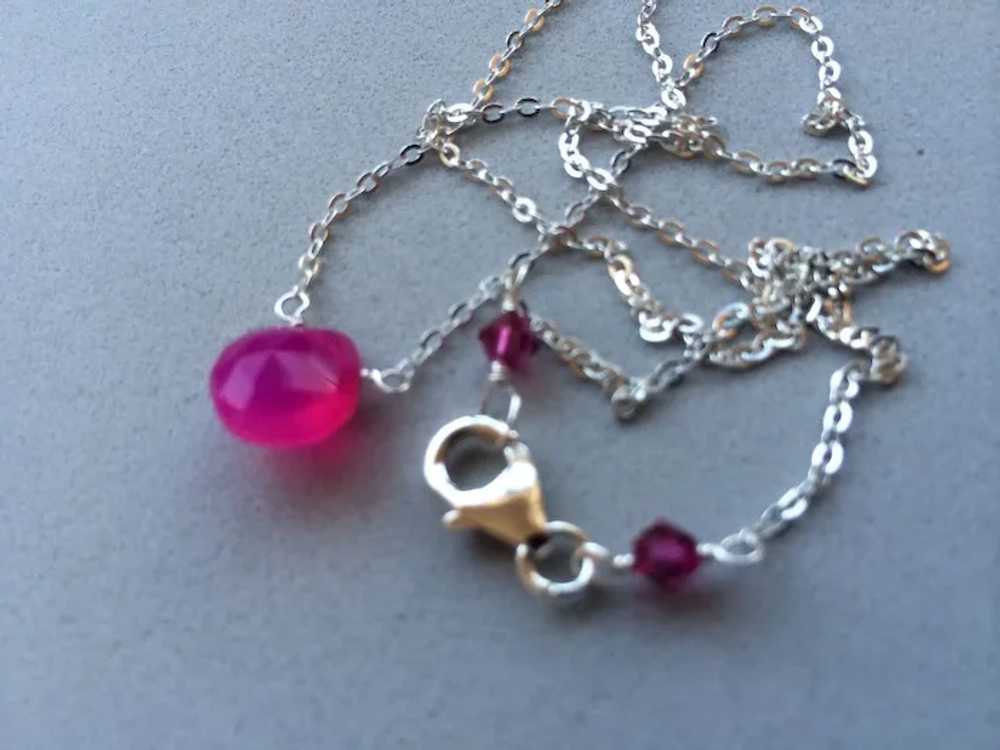 Hot Pink Silver layering necklace, Chalcedony sol… - image 3