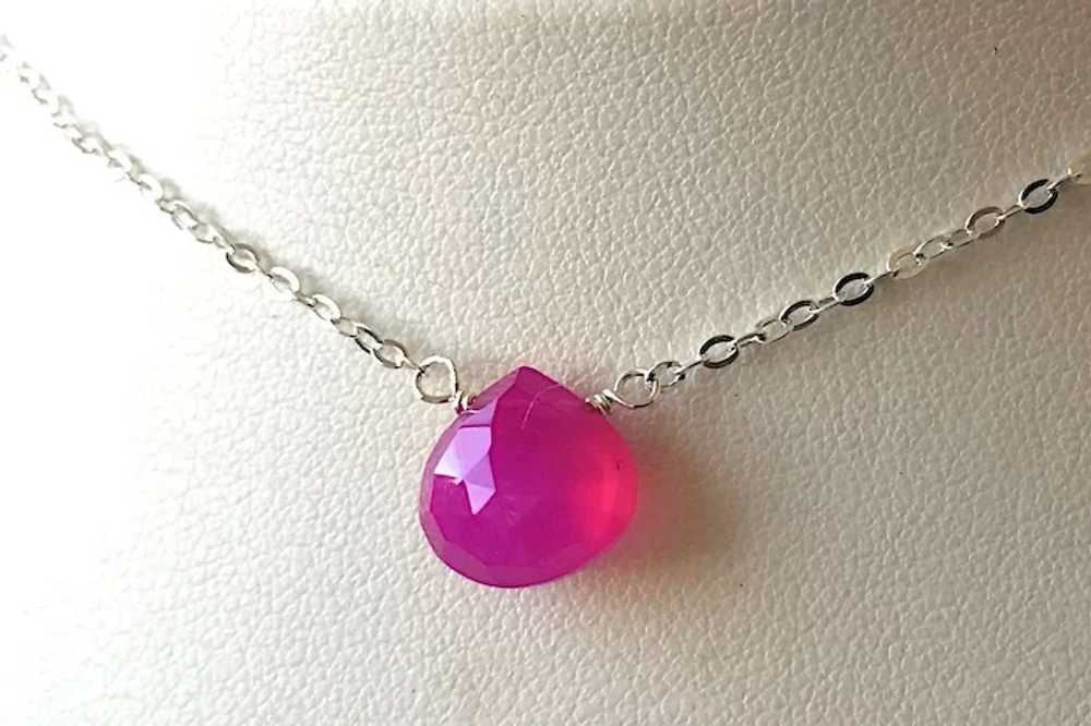 Hot Pink Silver layering necklace, Chalcedony sol… - image 6