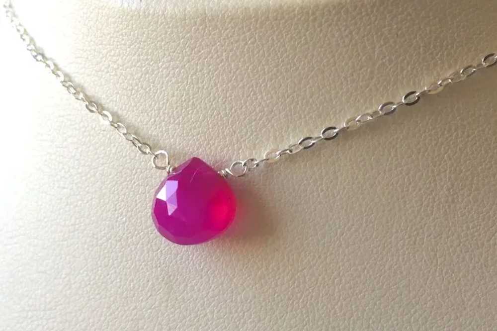 Hot Pink Silver layering necklace, Chalcedony sol… - image 7