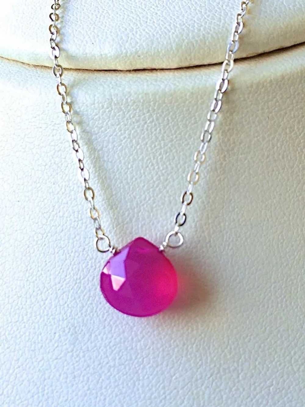 Hot Pink Silver layering necklace, Chalcedony sol… - image 8