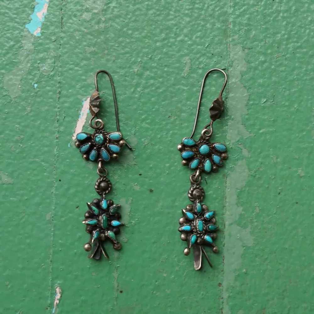 Vintage Zuni Turquoise Squash Blossom Earrings - image 11