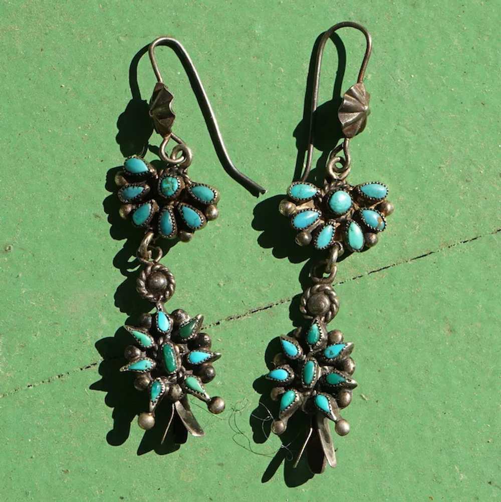 Vintage Zuni Turquoise Squash Blossom Earrings - image 12