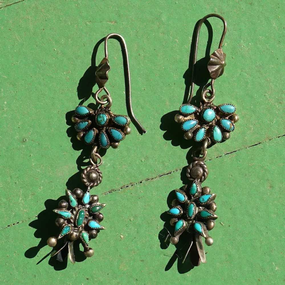 Vintage Zuni Turquoise Squash Blossom Earrings - image 2