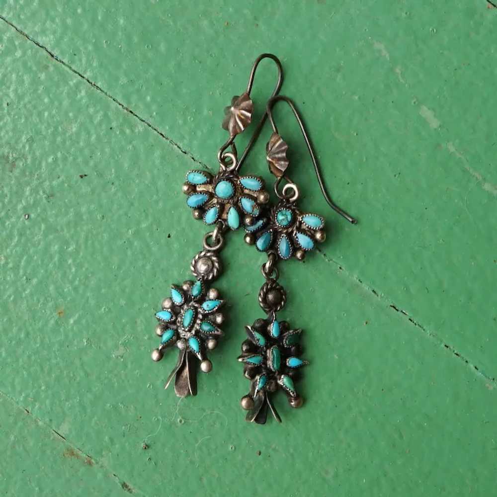 Vintage Zuni Turquoise Squash Blossom Earrings - image 5