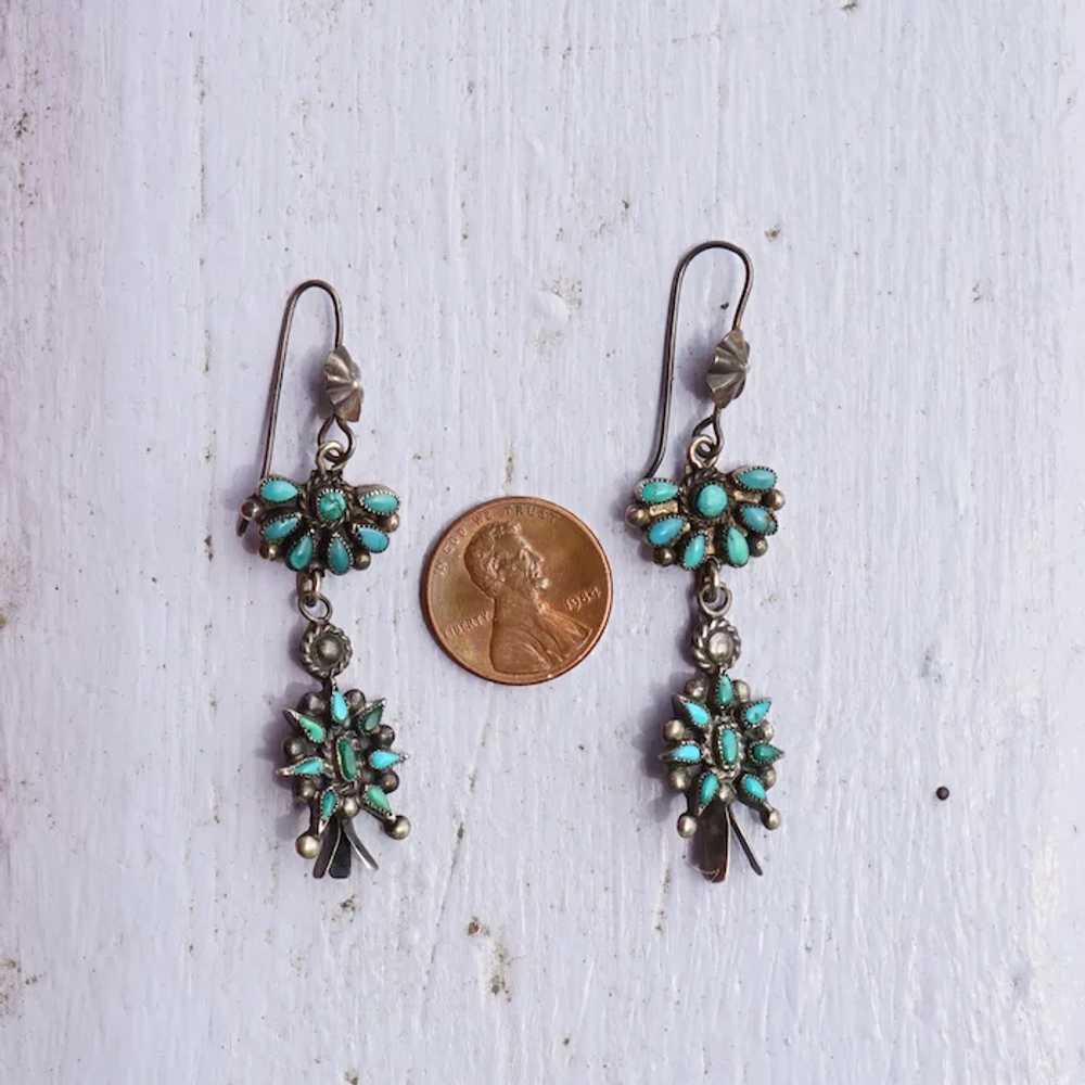 Vintage Zuni Turquoise Squash Blossom Earrings - image 6