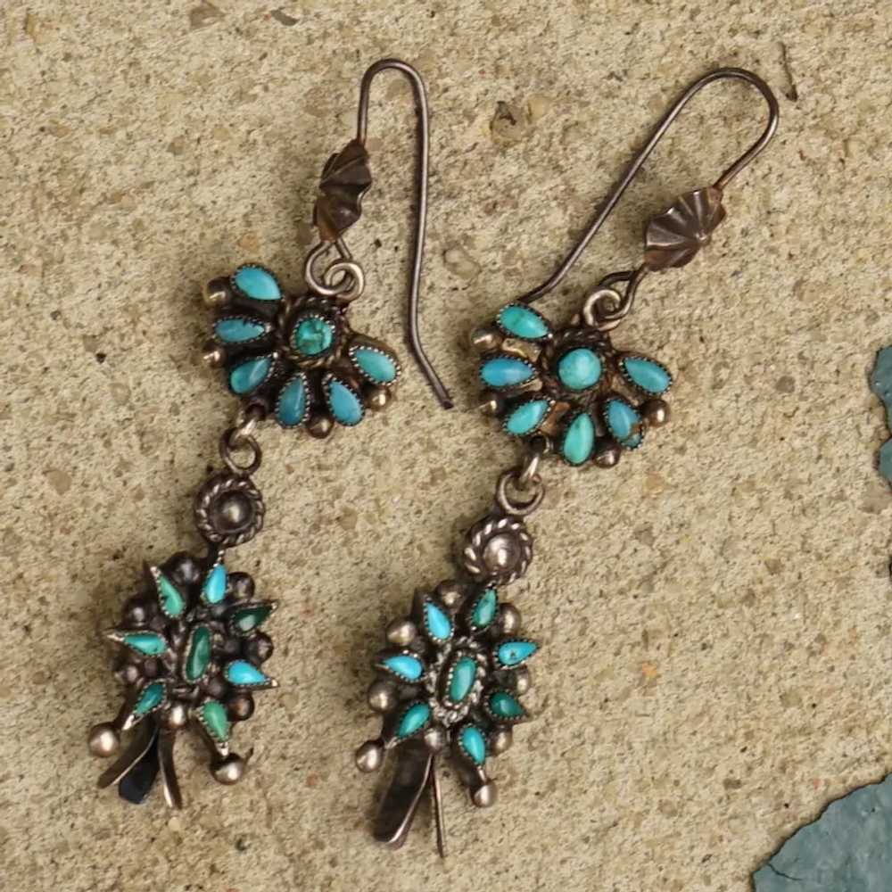 Vintage Zuni Turquoise Squash Blossom Earrings - image 7