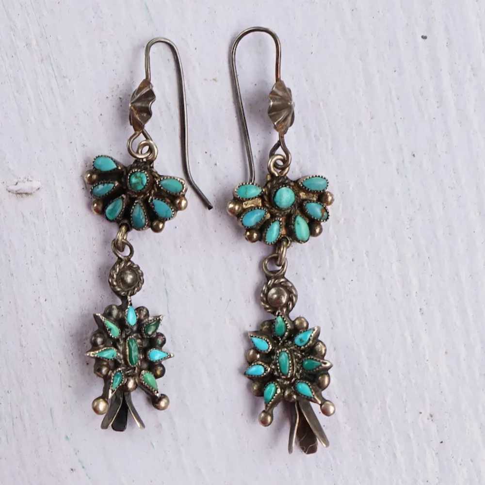 Vintage Zuni Turquoise Squash Blossom Earrings - image 9