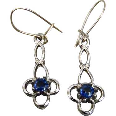 Faux Blue Sapphire Pierced Earrings Sterling Silv… - image 1