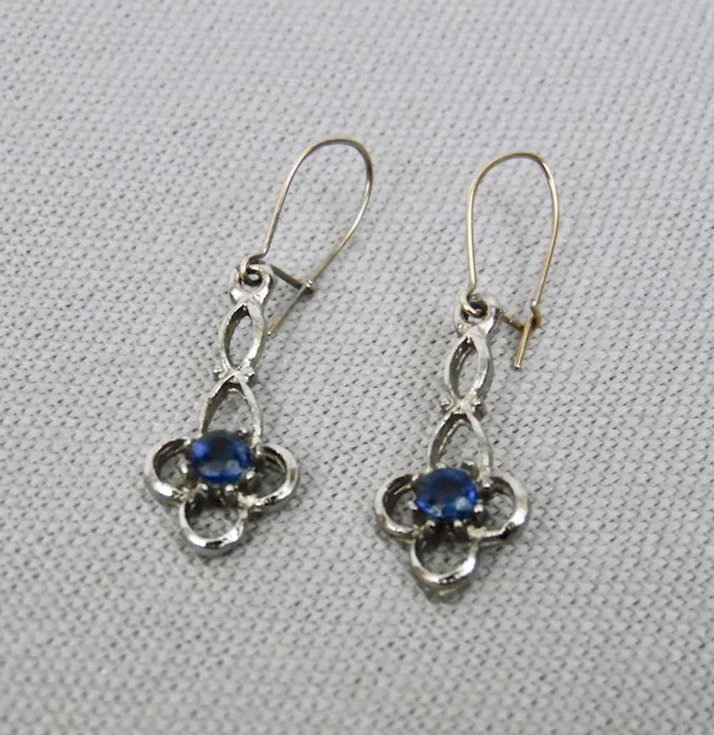 Faux Blue Sapphire Pierced Earrings Sterling Silv… - image 2