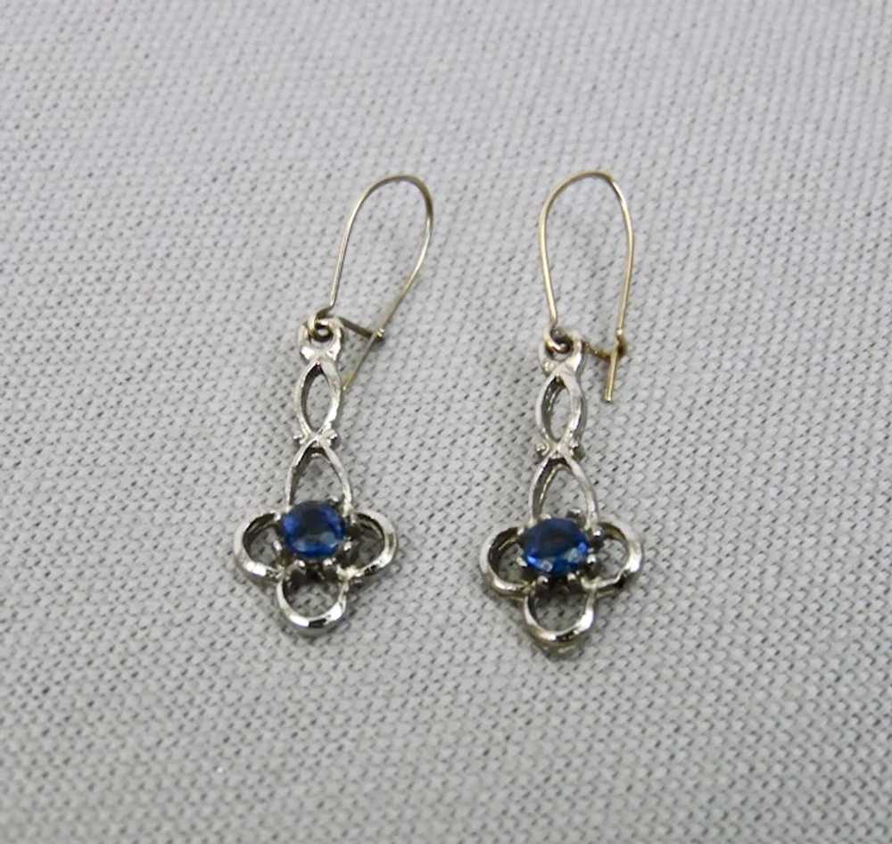 Faux Blue Sapphire Pierced Earrings Sterling Silv… - image 3