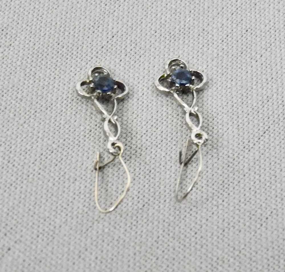 Faux Blue Sapphire Pierced Earrings Sterling Silv… - image 4