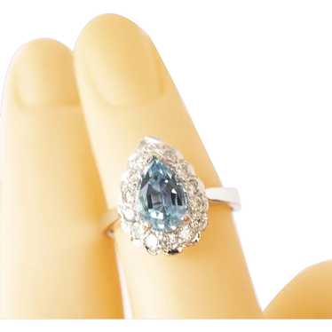 14K White Gold 1.94 Ct Pear Topaz .28 Ct Diamond R