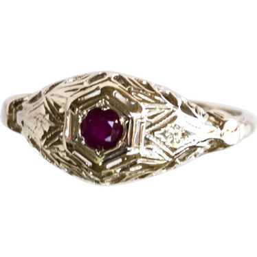 18K Art Deco Filigree Ruby Ring - image 1