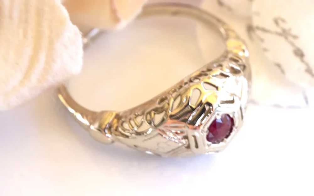 18K Art Deco Filigree Ruby Ring - image 5