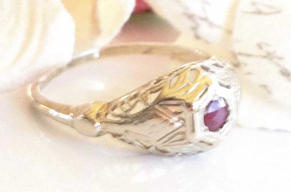 18K Art Deco Filigree Ruby Ring - image 6