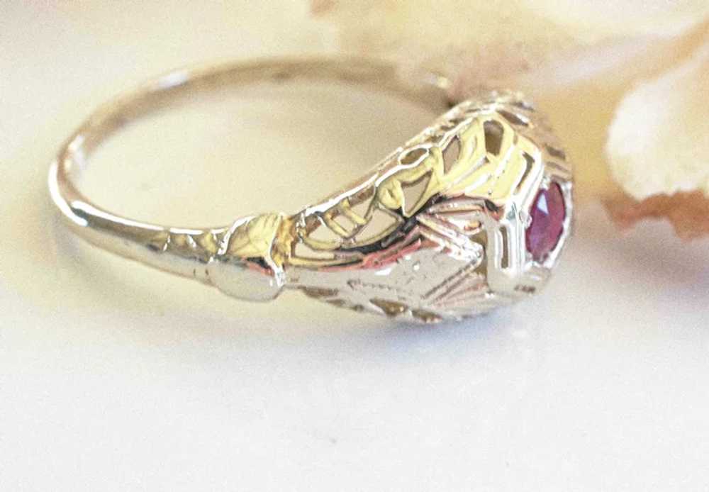 18K Art Deco Filigree Ruby Ring - image 8