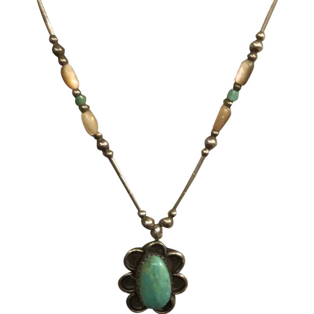Native American Liquid Silver and Turquoise Neckl… - image 1
