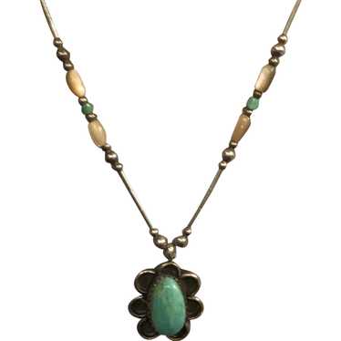 Native American Liquid Silver and Turquoise Neckl… - image 1