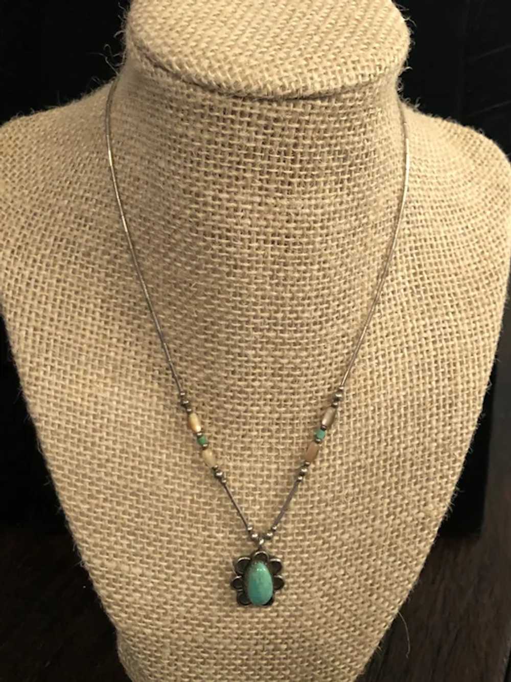 Native American Liquid Silver and Turquoise Neckl… - image 3