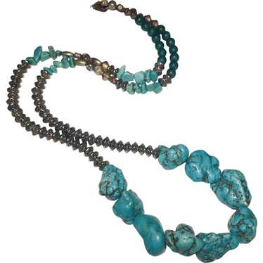 Turquoise and Coin Silver Bead Necklace