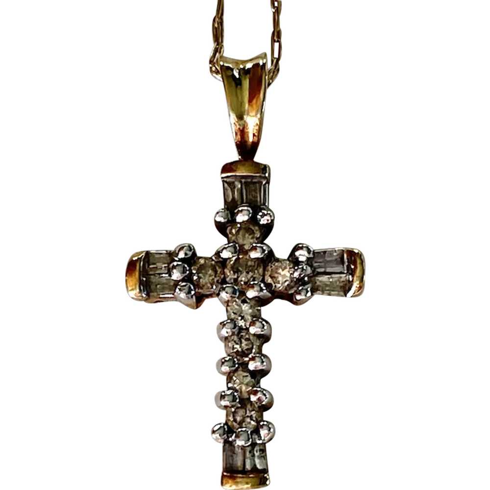 10K Yellow Gold Diamond Cross Necklace - image 1