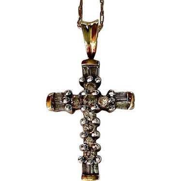 10K Yellow Gold Diamond Cross Necklace - image 1