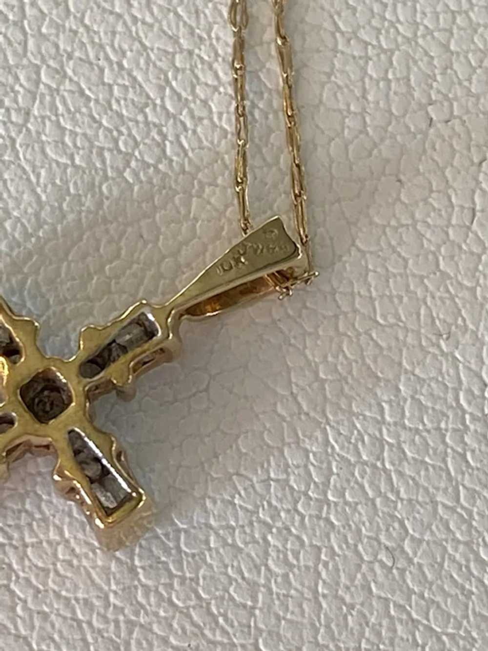 10K Yellow Gold Diamond Cross Necklace - image 5