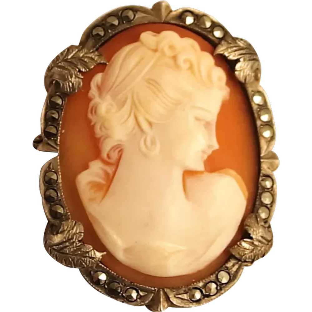 Victorian Silver Cameo Pendant Brooch with Marcas… - image 1