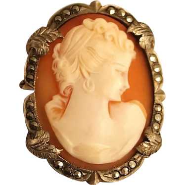 Victorian Silver Cameo Pendant Brooch with Marcas… - image 1