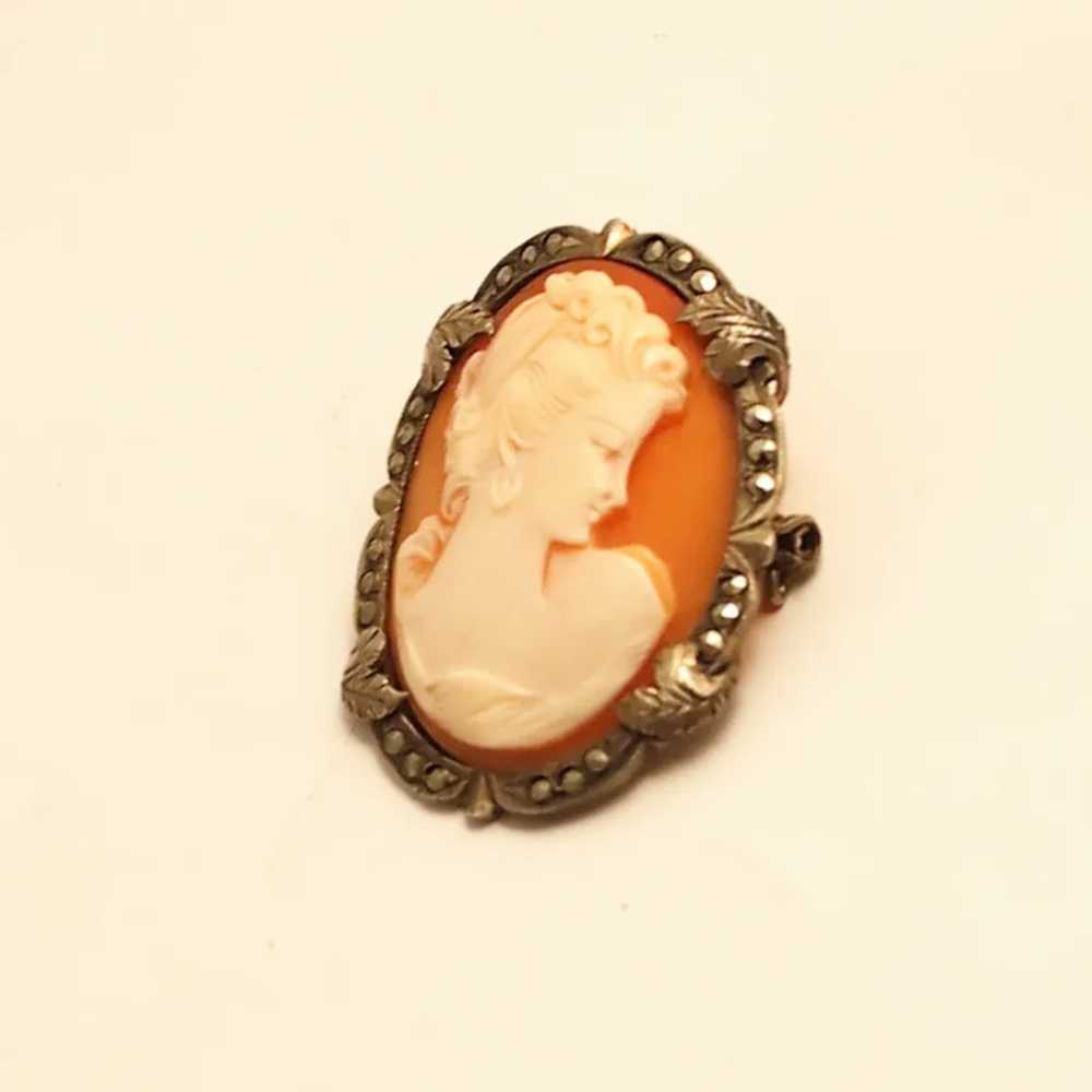 Victorian Silver Cameo Pendant Brooch with Marcas… - image 4