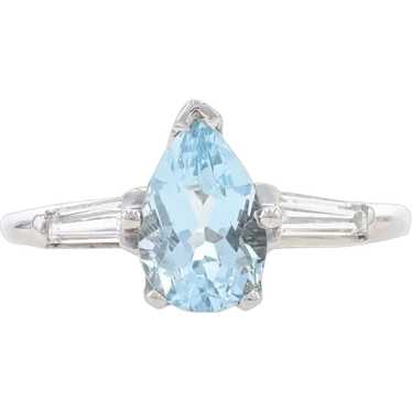 Platinum Aquamarine & Diamond Ring - 900 Pear 1.45