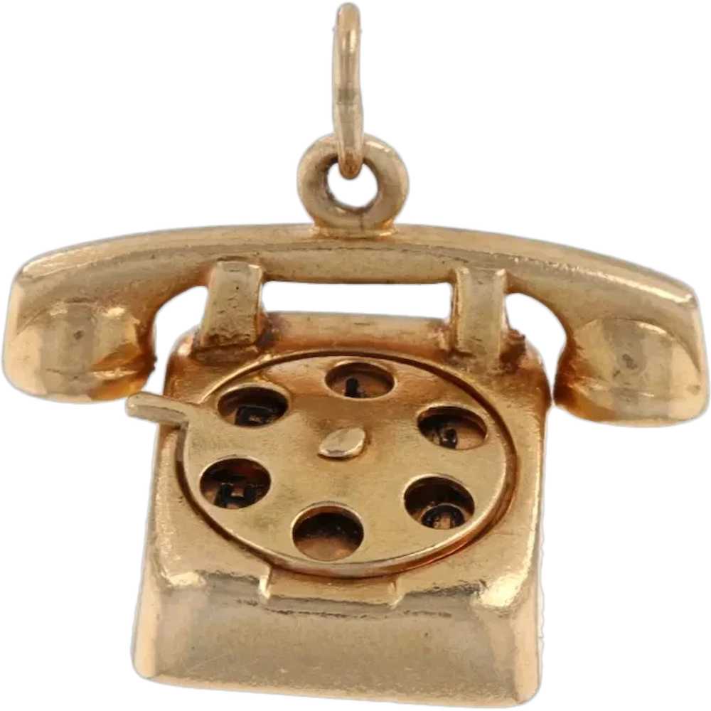 Rotary Telephone Charm - 14k Yellow Gold Hello I … - image 1