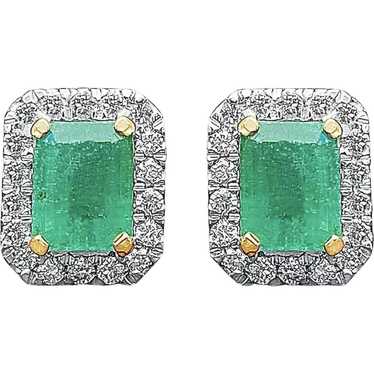Natural Emerald Cut Colombian Emerald and Diamond 