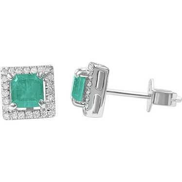 Push Back Natural Emerald Stud Earrings with diam… - image 1