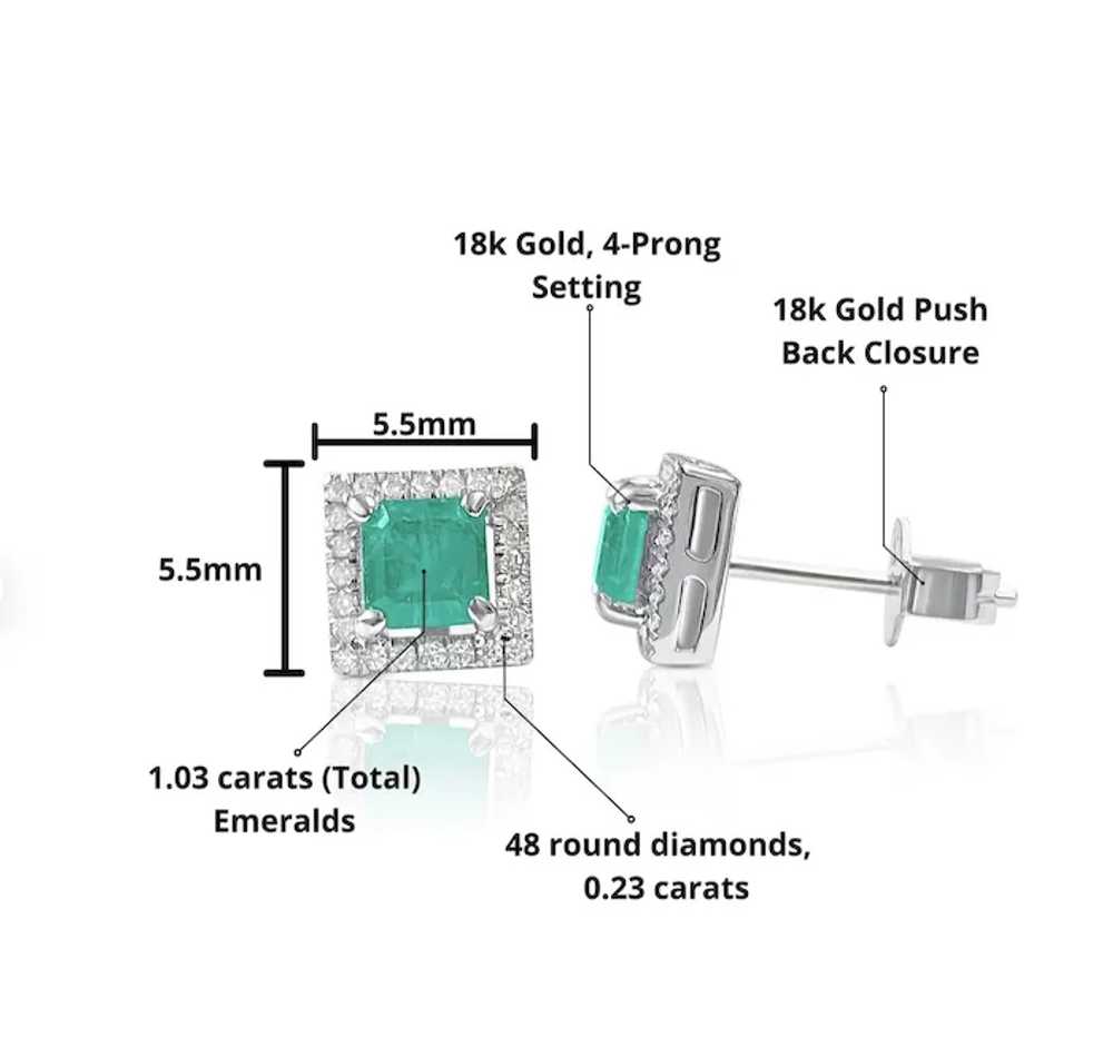 Push Back Natural Emerald Stud Earrings with diam… - image 3