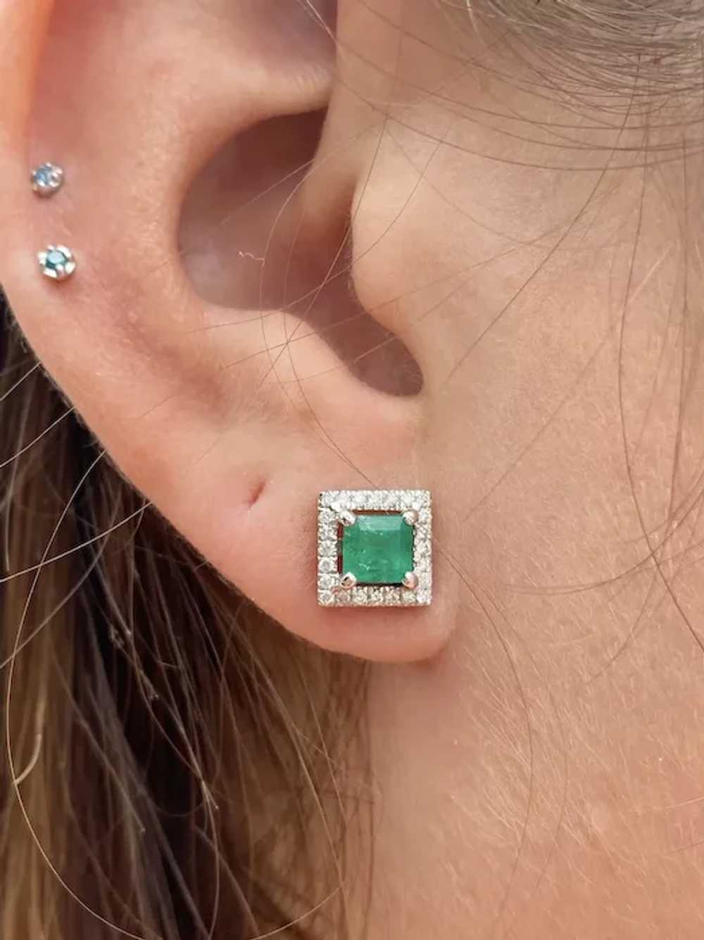 Push Back Natural Emerald Stud Earrings with diam… - image 5