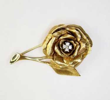 Vintage Gold Flower Pin with Diamonds - image 1