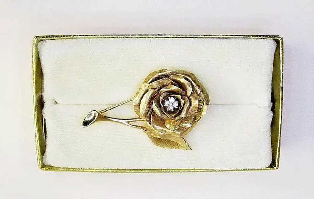 Vintage Gold Flower Pin with Diamonds - image 2