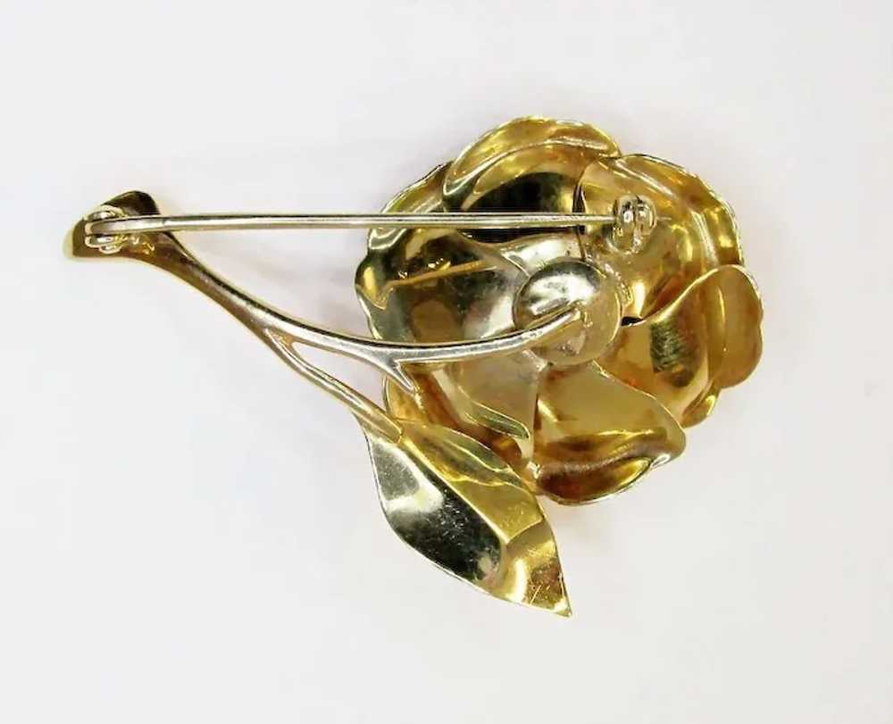 Vintage Gold Flower Pin with Diamonds - image 4