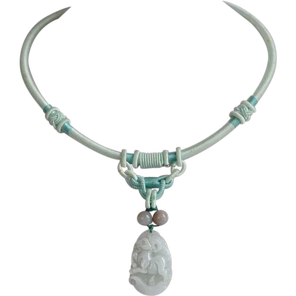 Chinese hand carved ox natural light blue Jade pe… - image 1