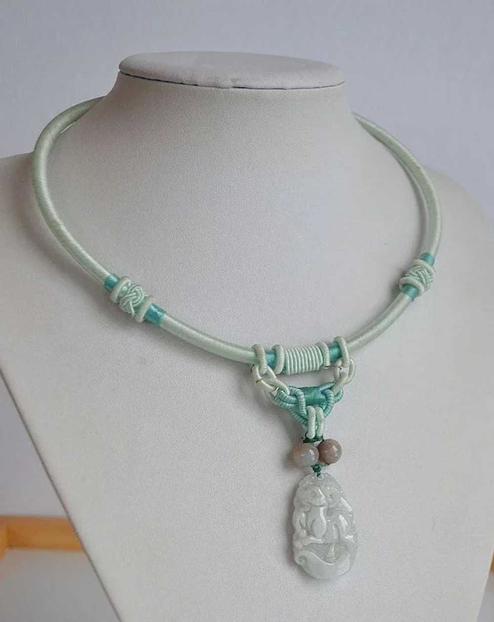Chinese hand carved ox natural light blue Jade pe… - image 2