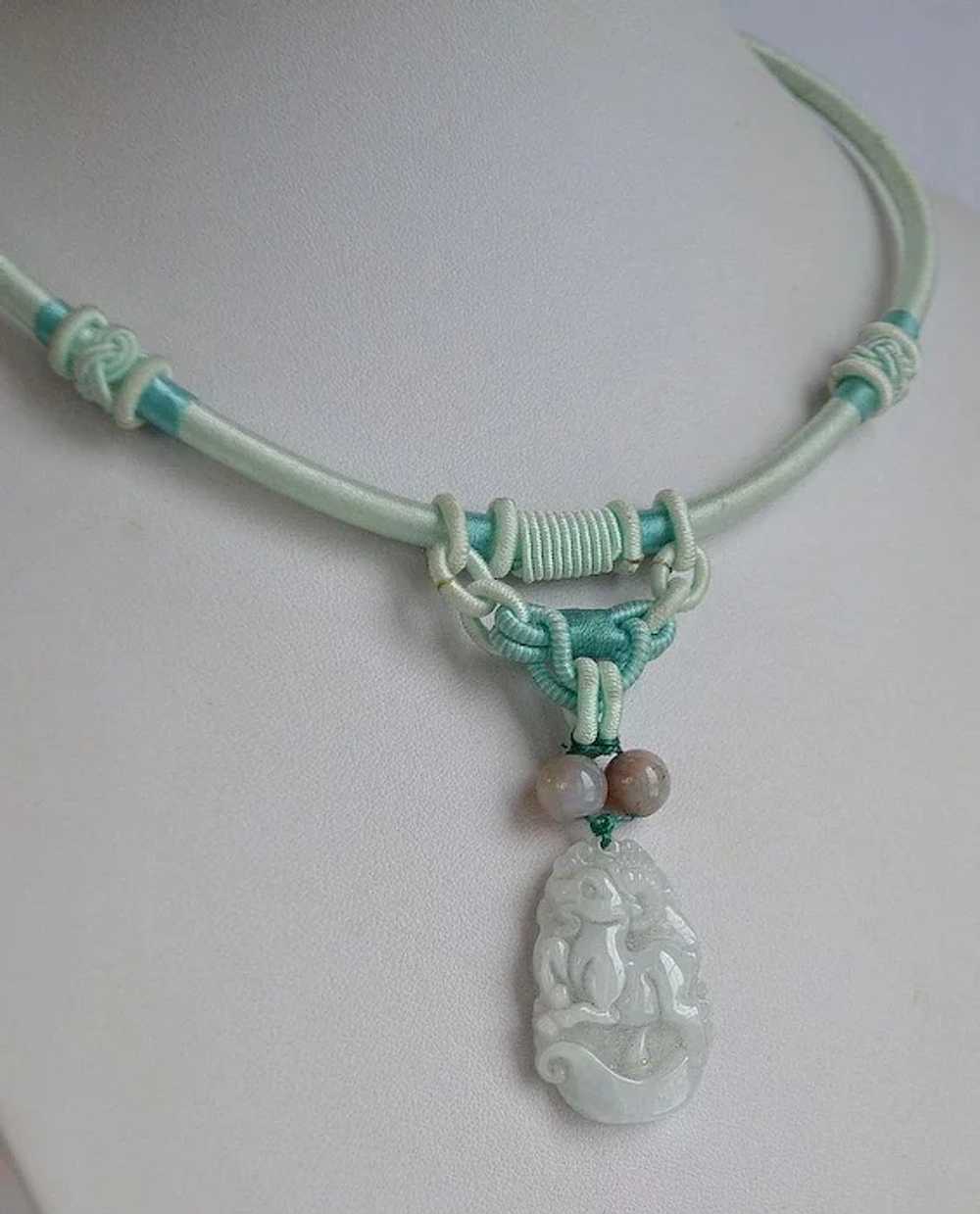 Chinese hand carved ox natural light blue Jade pe… - image 3