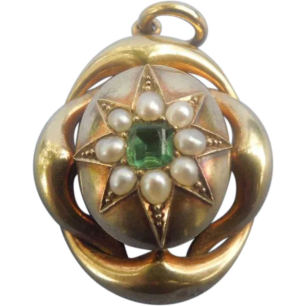 15 ct. Emerald, and Pearl Locket, Victorian - image 1