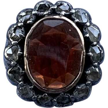 Garnet and Rose Cut Diamond Ring, Victorian - image 1